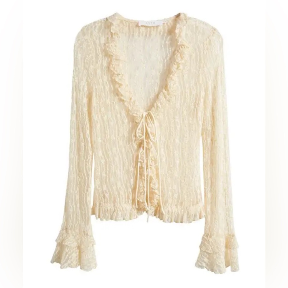 ASTR the Label Lace Front Tie Bed Jacket In Cream